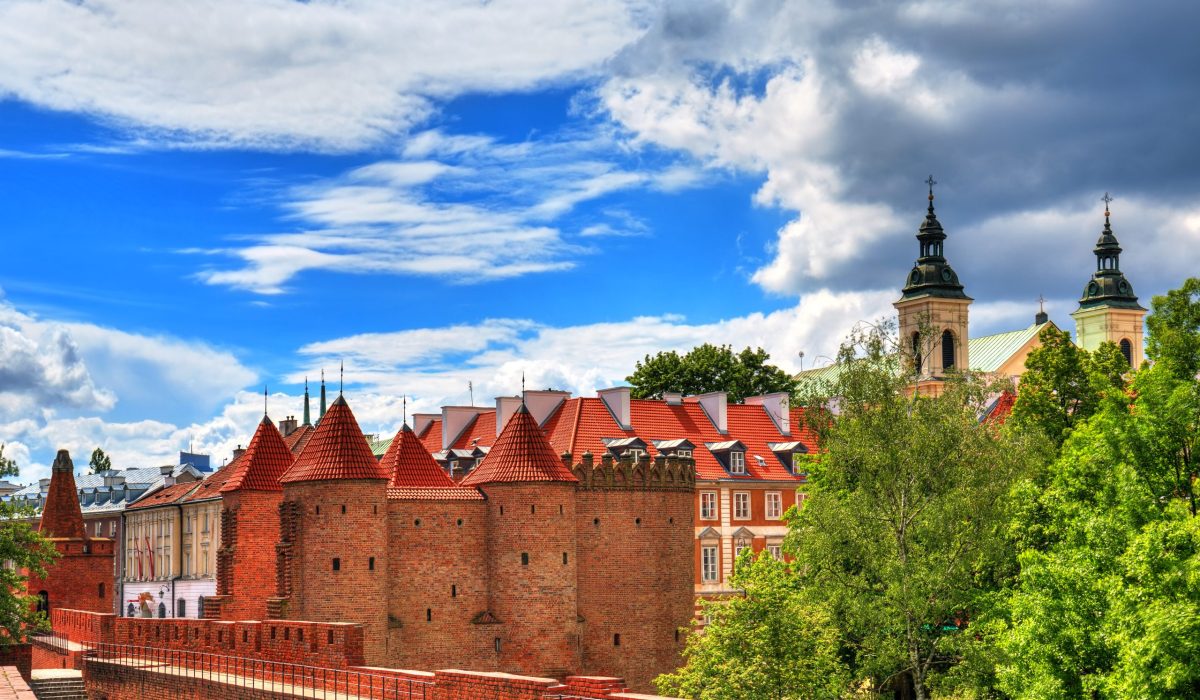 Old Town in Warsaw, the view of the Barbican