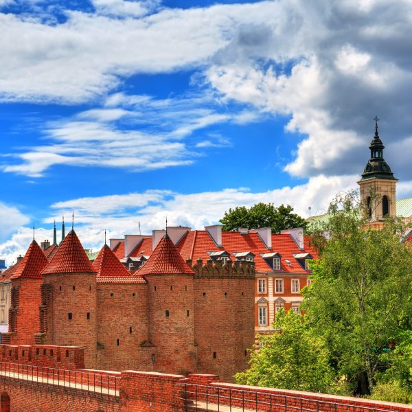 Old Town in Warsaw, the view of the Barbican